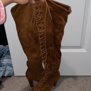 Thigh high brown boots
